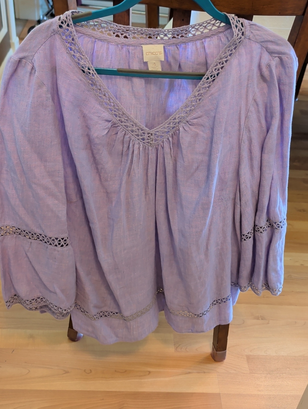 Chico's Lavender Crochet-Trim Peasant Tunic